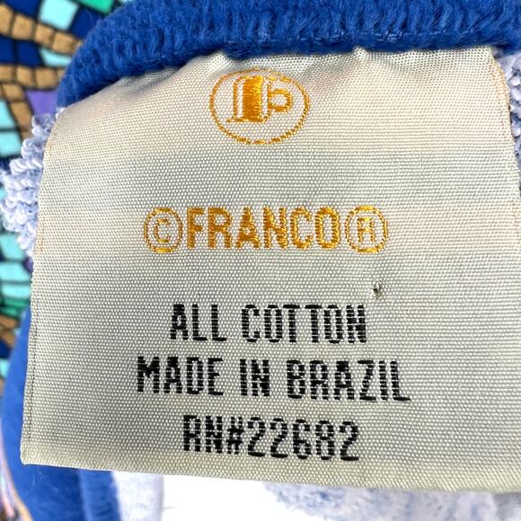 Vintage Franco Brazil Mosaic Stained Glass Print Cotton Beach Towel Peacock - Picture 2 of 6